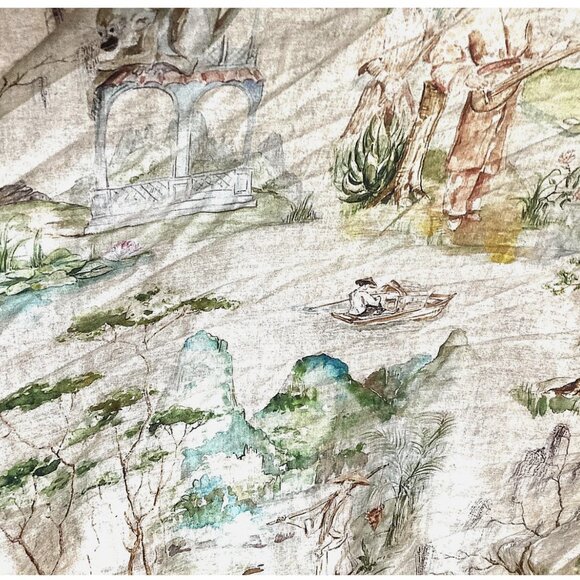 Cuddledown Queen fitted sheet 100% cotton toile Asian theme nwot washed not used - Picture 5 of 6